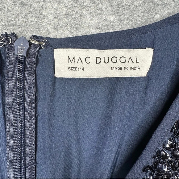 Mac Duggal Sequin Long Sleeve Midi Cocktail Dress in Midnight Blue. Sz: 14 - Picture 13 of 16